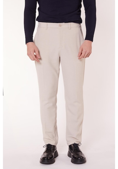Braccas Erkek Beli Yarım Lastikli Fermuarlı Bej Chino Pantolon Bej