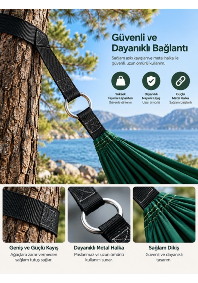 Beylini Jarse Kamp Hamağı 140 Kg Kapasite Çantalı Kumaş Katlanır Taşınabilir Bahçe Piknik Hamak Yeşil