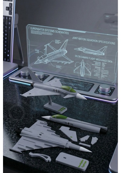 Eurofighter Yapboz Uçak Modeli Ve Standı Bir Arada - Evde Kurulum İçin Özel Tasarım - 857439521
