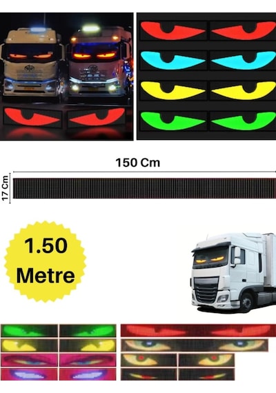 Wearfitpro 150 Cm Şeytan Led Gözler Animasyonlu Araba,kamyon,otobüs Kumandalı Esnek Ön Arka Cam Rgb Led Ekran
