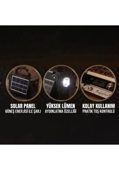 Özel Üretim Özel Üretim Nostalji Müzik Kutusu Solar Panelli Şarjlı Aux Girişi Led Fener Bluetooth