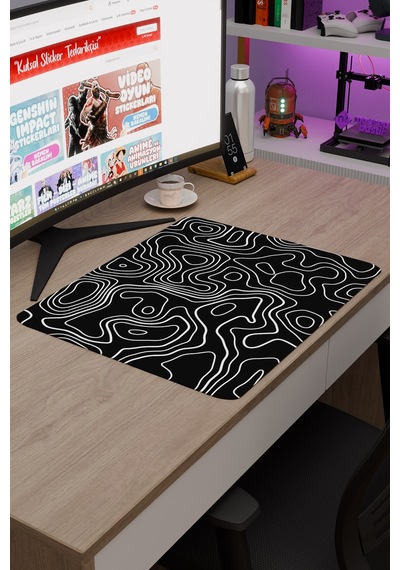 Siyah Beyaz 48x40 Xl Taraftar Gaming Oyuncu Mouse Pad Kaymaz Taban Büyük Fare Altlığı Topography