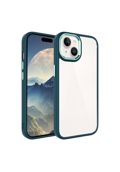 Apple iPhone Uyumlu 15 Kılıf Şeffaf Arka Yüz Kamera Yükseltili Silikon Pazarplus Koyu Yeşil