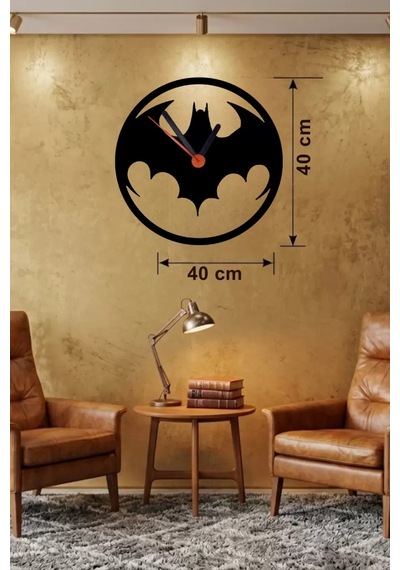 Mey İthalat Batman Yarasa Logolu Ahşap Duvar Saati - 40x40 Cm Dekoratif Dc Temalı Çok Renkli