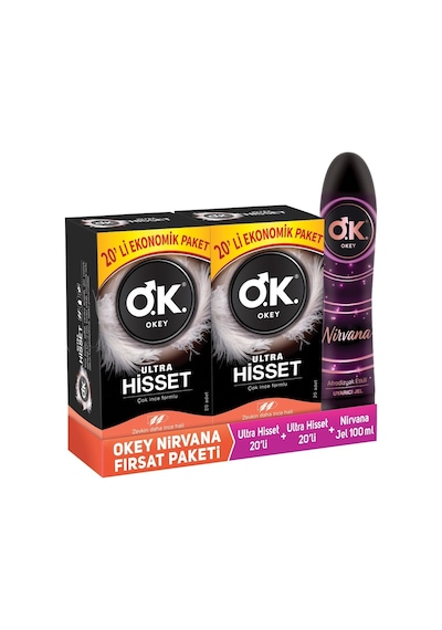 Okey Ultra Hisset 40'lı Prezervatif + Okey Nirvana Uyarıcı Jel 100 ML Set