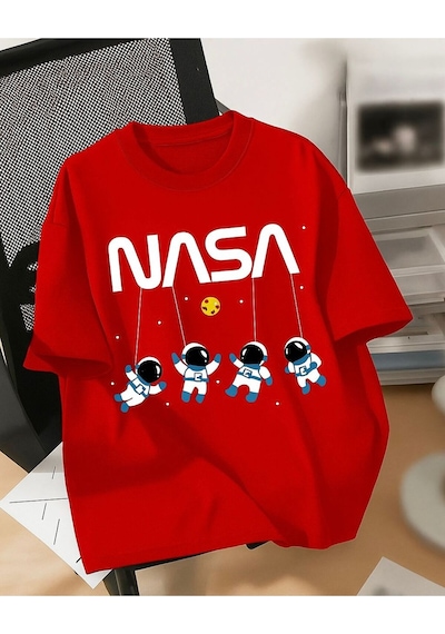 Nasa Baskılı Unisex Tshırt Kirmizi