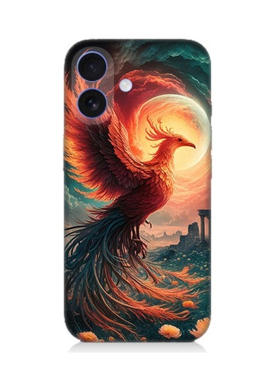 Apple iPhone 16 Uyumlu Alevden Yükselen Anka Desenli Silikon Kılıf Çok Renkli
