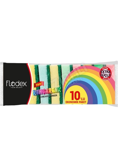 3 Adet Flodex Rengarenk Düz Sünger 10'lu