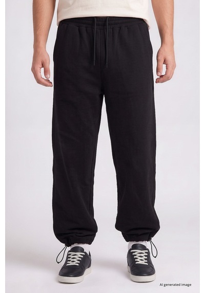 TOMMYLIFE Siyah Lastikli Erkek Baggy Eşofman Alt - 82200