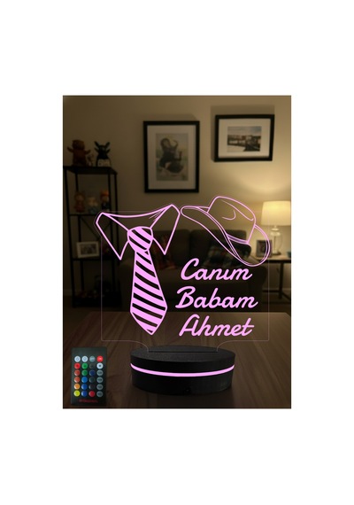 Kişiye Özel İsimli Canım Babam Tasarımlı 16 Renkli 3d Gece Lambası - Babalar Günü Hediyesi