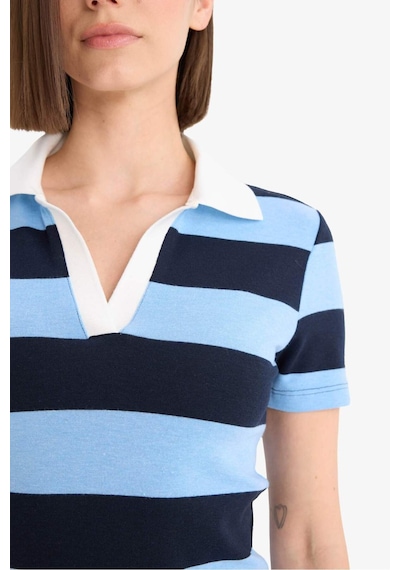 DeFacto Bodycon Vücudu Saran Polo Yaka Çizgili Ribana Kısa Kollu Mini Elbise E5701AX25SPNV251