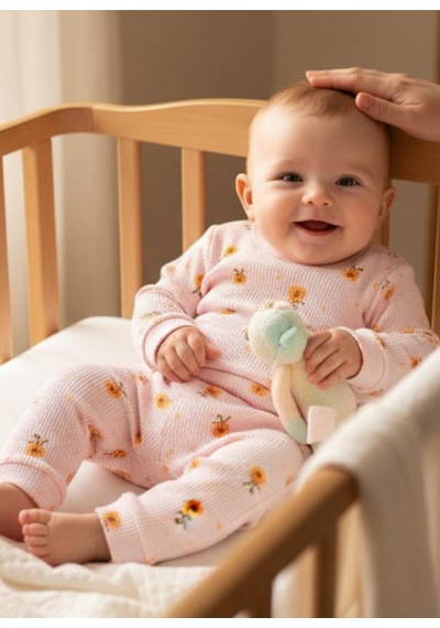 Altıntaş Baby Papatya Desenli Waffle Kumaş Oversize 2'li Kız Bebe Takımı Pembe Pembe