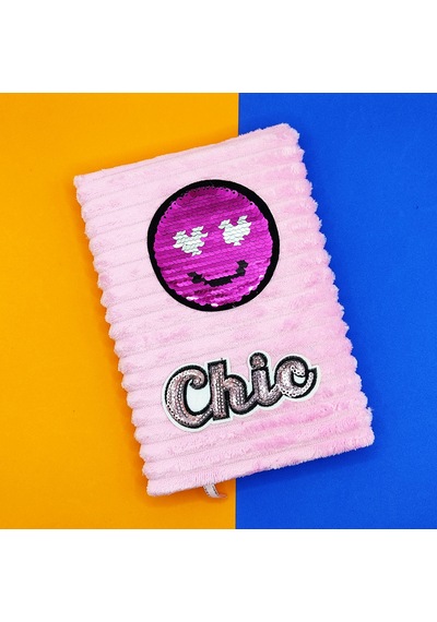Peluş Pullu Not Defteri 20x13 Cm , 60 Yaprak, Kalpli Gülenyüz - Pudra