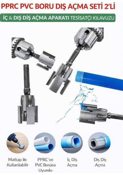 Senbang Pprc Pvc Boru Diş Açma Seti 2 Li İç & Dış Diş Açma Aparatı Tesisatçı Kılavuzu