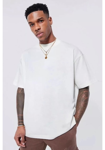 Unisex Basic Bisiklet Yaka Oversize T-shirt - Beyaz Beyaz
