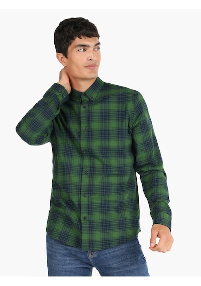 Colin's Colins Slim Fit Kareli Yeşil Erkek Uzun Kol Gömlek Yeşil