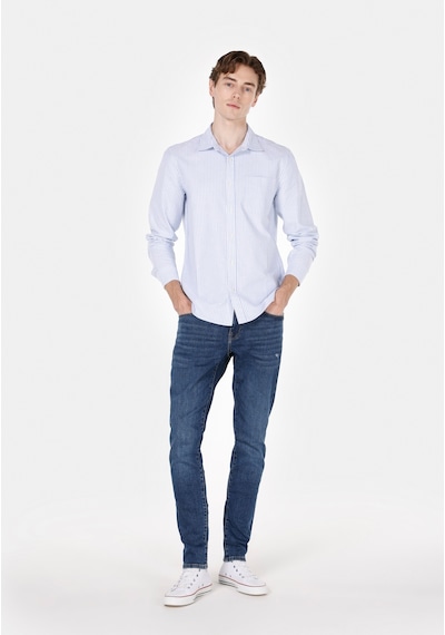 Colin's Colins Slim Fit Shirt Neck Çizgili Erkek Mavi Uzun Kol Gömlek Cl1074004 Q1.v1 Ble