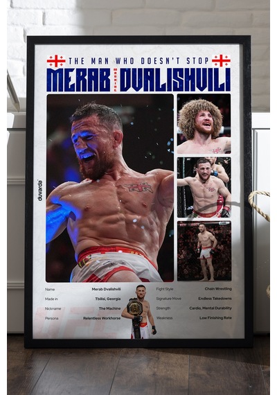 Merab Dvalishvili Ufc Siyah Ahşap Çerçeveli Poster, Dekoratif Dövüş Duvar Tablosu