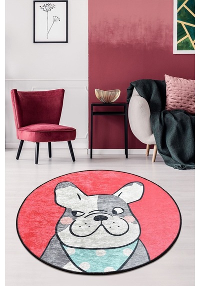 Chilai Home Happy Dogs Pınk Djt Çap Dekoratif Marka Yıkanabilir Kaymaz Taban Halı Çok Renkli