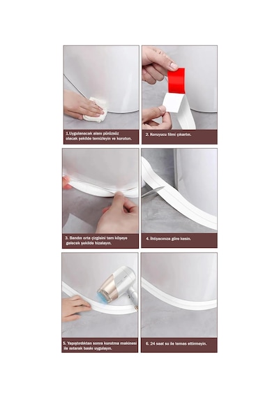 Banyo Küvet Mutfak Lavabo Su Sızdırmaz Bant Su Geçirmez Kenar Bandı Sızdırmazlık Tamir Beyaz 3.2m