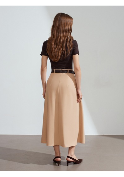 Dilvin 81074 Kemerli Pileli Midi Etek-camel