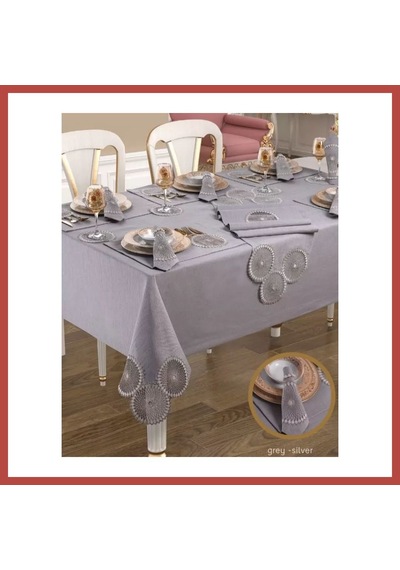 Bezos Planet Gri-silver 8 Kişilik 34 Parça Amerikan Servisli Şık Modern 160 260 Cm Masası Erdotıca