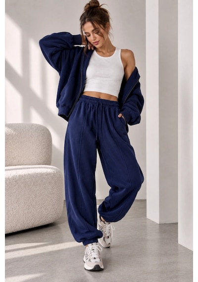 Bb Butik Basic Selanik Kumaş Jogger Pantolon Lastikli Paça Rahat Kesim My3535 Lacivert