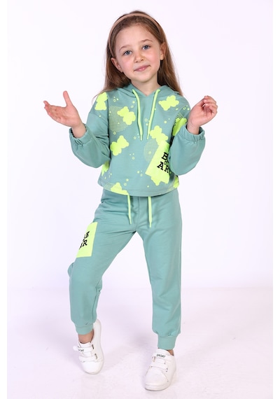 Toontoy Kız Çocuk Baskılı Eşofman Takımı Gri Melanj