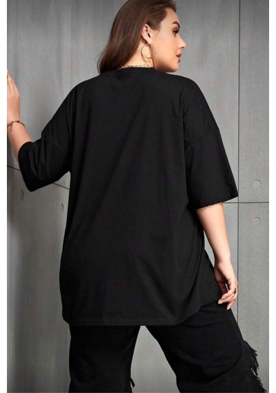 Ceny Kadın Büyük Beden Battal Baskılı Bisiklet Yaka Pamuklu T-shirt Rahat Kesim Unisex Sevgili Kombini SIYAH Ceny Kadın Büyük Beden Battal Baskılı Bisiklet Yaka Pamuklu T-shirt Rahat Kesim Unisex Sevgili Kombini SIYAH