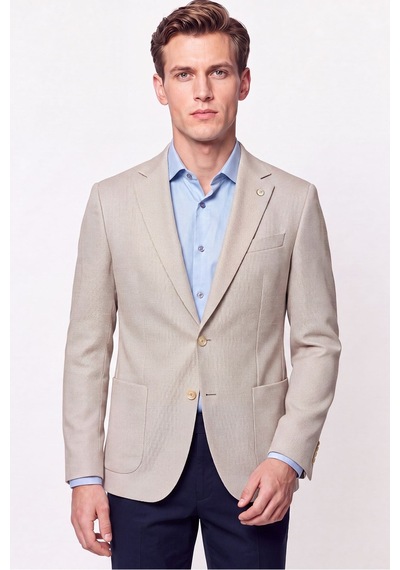 Comfort Fit Torba Cep Esnek Pamuklu Bej Blazer Ceket C 740
