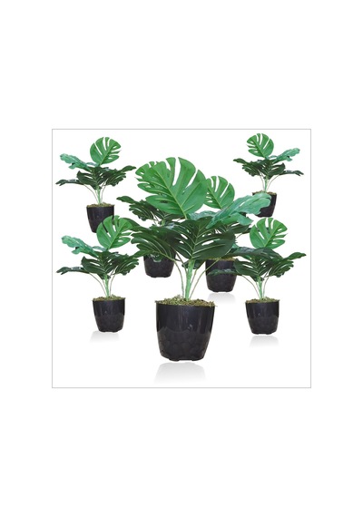 Uzun Çimli Saksılı Yapay Monstera Deliciosa Deve Tabanı Bitkisi