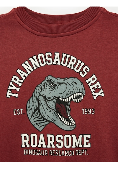 Koton Dinozor Baskılı Bisiklet Yaka Uzun Kollu Sweatshirt Bordo 7wkb10182tk