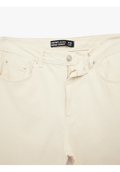 Koton Normal Bel Pamuklu Vintage Straight Fit Jean Pantolon Ekru 6sam40044nd