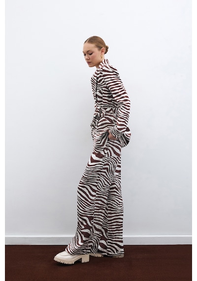 Sateen Salaş Zebra Desen Pantolon - Kahve-135475 Kahve
