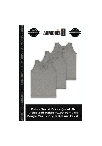 Armoris Delux Serisi Erkek Çocuk Gri Atlet 3'lü Paket %100 Pamuklu Penye Yazlık Giyim Kolsuz Tekstil