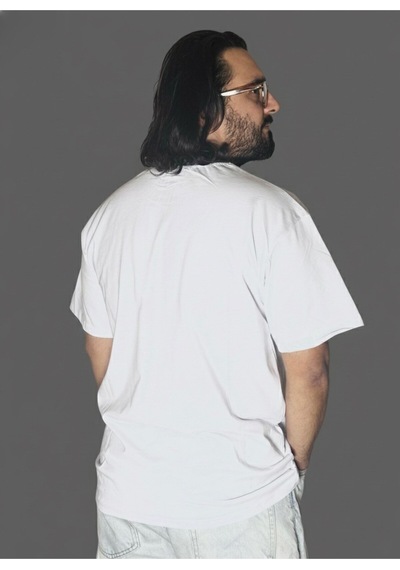 Dark Line Memento Mori Sırt Baskılı %100 Pamuk Unisex Beyaz Oversize T-shirt Beyaz
