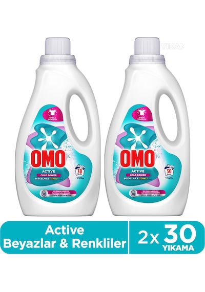 Omo Active Cold Power Beyazlar Ve Renkliler Için Sıvı Deterjan 1500 Ml X 2