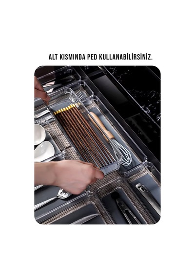 11 Li Kaşıklık Ve Çekmece İçi Düzenleyici Modüler Organizer Set Şeffaf