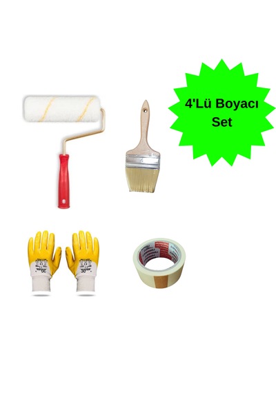 4'lü Boyacı Set Rulo 15cm 4no Fırça Kağıt Bant Eldiven