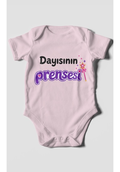Morivokids Dayısının Prensesi Kısa Kollu Bebek Body %100 Pamuk Bebe Pembe