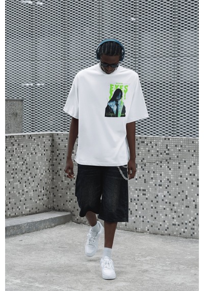 Sevbano Tasarım Billie Eilish Ocean Eyes Sırt Baskılı Unisex Oversize Şar Beyaz