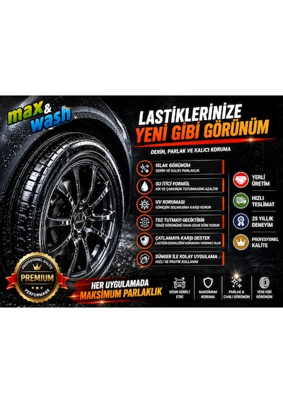 Max&wash Jant & Lastik Bakım Seti 2x1 Kg Jant Temizleyici + Lastik Parlatıcı + 2 Adet Fısfıs Hediyeli Profesyonel Araç Bakım Seti