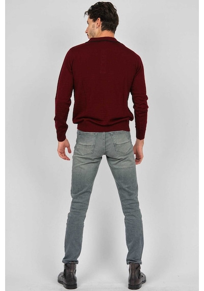 Desen Triko Erkek Desenli Polo Yaka Yün Kazak 0249642 Bordo