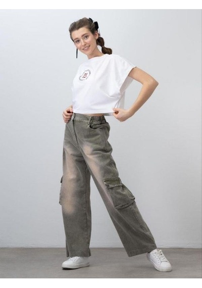 Zekids Kız Çocuk Logo Nakışlı Salaş Crop-15525 Ekru