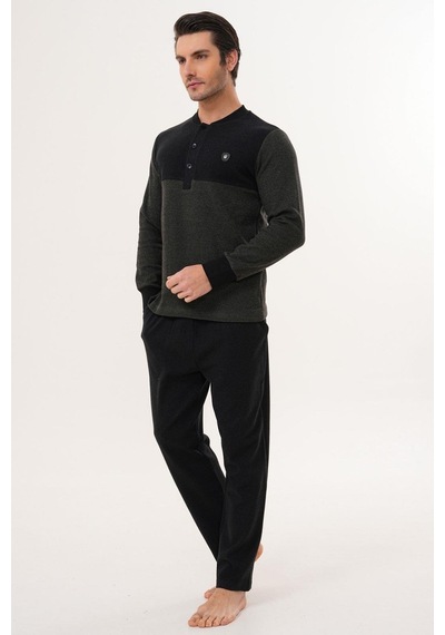 Mecit Pijama Mecit 2999 Yeşil-siyah Selanik Kumaş Kışlık Erkek Pijama Takımı Siyah