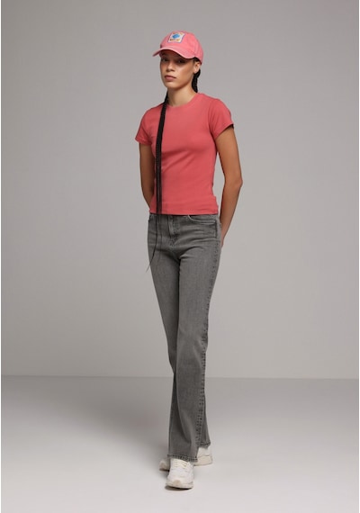 Colin's Colins Slim Fit Yuvarlak Yaka Düz Kadın Kirmizi Kısa Kol Tişört Cl1073597 Q1.v2 Crl Mercan
