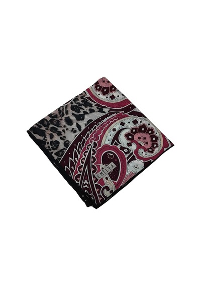 Mim Eşarp Emilya Fres Krep Leopar Desenli Eşarp 90x90 Cm Gri - Bordo