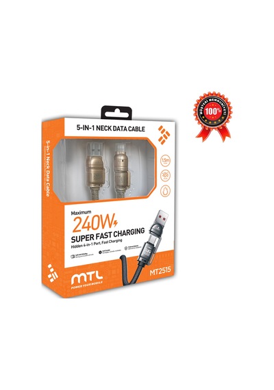 240w 5'i 1 Arada Usb/type-c/lightning Boyun Askılı Turbo Şarj Ve Data Kablosu Hasır Kablo Bej Mt2515
