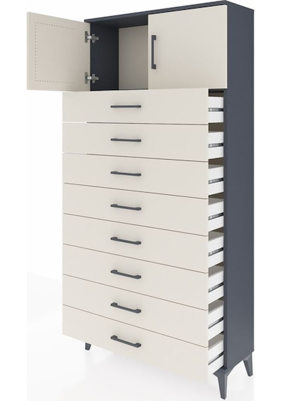 Arges Dolap Tek Raflı 8 Çekmeceli 2 Kapaklı 88x30x182 Antrasit-aytaşı Antrasit Arges Dolap Tek Raflı 8 Çekmeceli 2 Kapaklı 88x30x182 Antrasit-aytaşı Antrasit