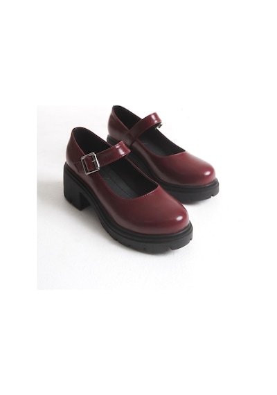 K-708 Bordo Kırışık Rugan Tokalı Yüksek Tabanlı Loafer Ayakkabı